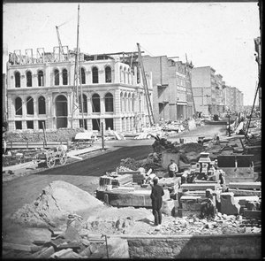 Herbouw van het Marine Bank gebouw na de Grote Chicago Brand, c.1873 door American Photographer